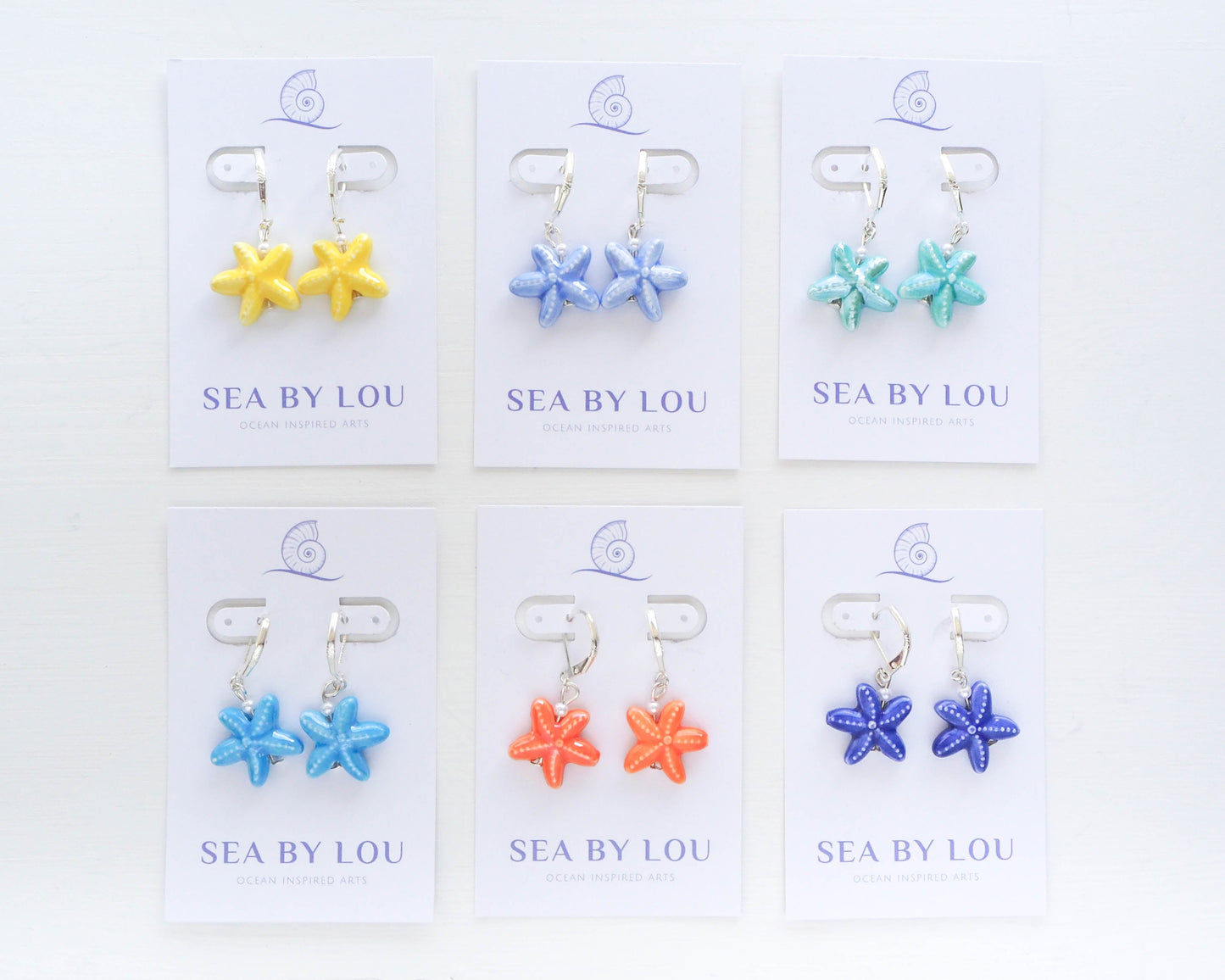 SEA STAR CERAMIC EARRINGS ~ Blue