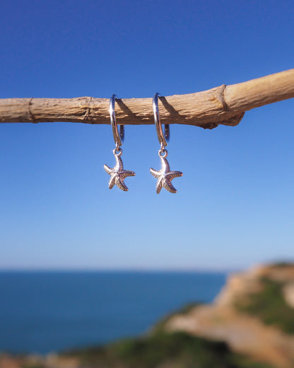 925 Silver Hoops Adorned with Sea Stars