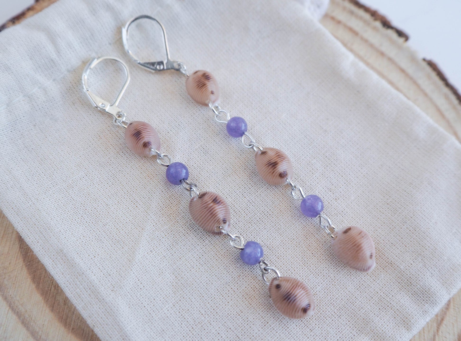 Algarve Cowrie Shell Earrings with Amethyst Beads - Coastal-inspired Jewelry
