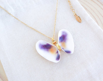 Butterfly Shell Necklace with Purple White Coquina Shells from Portugal