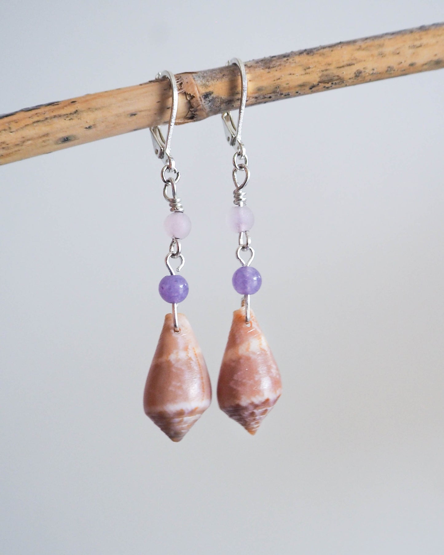 Boho Beach Style - Cone Shell Earrings with Natural Gemstones