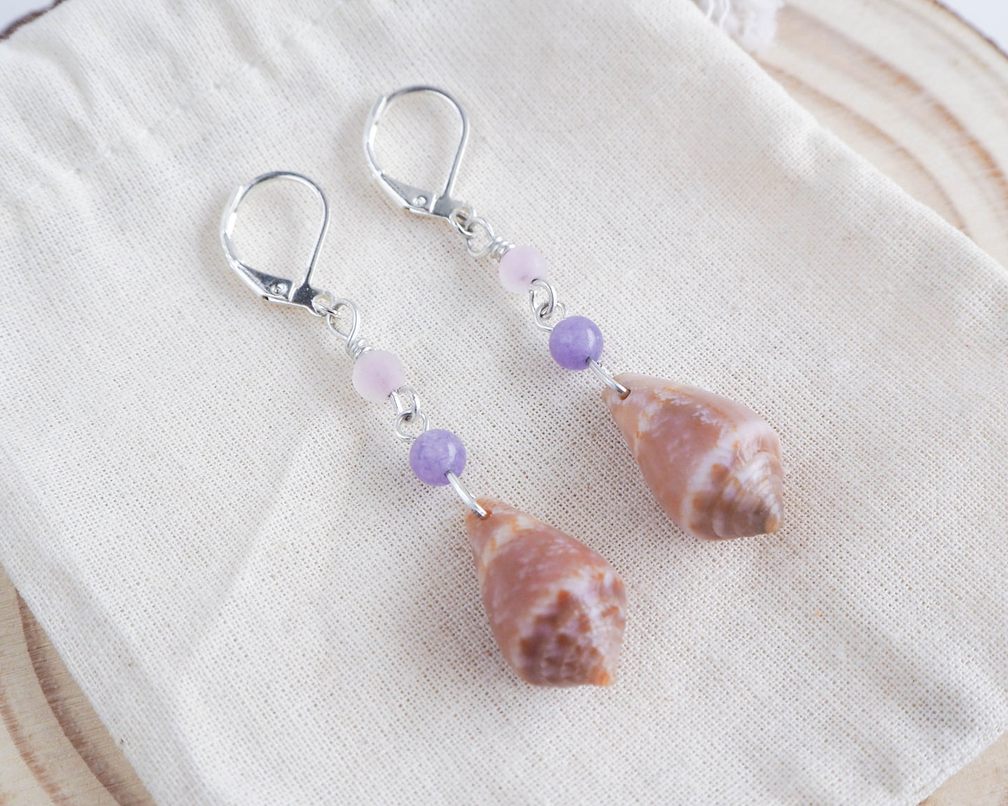 Bohemian Beach Vibes - Cone Shell Earrings with Gemstones 
