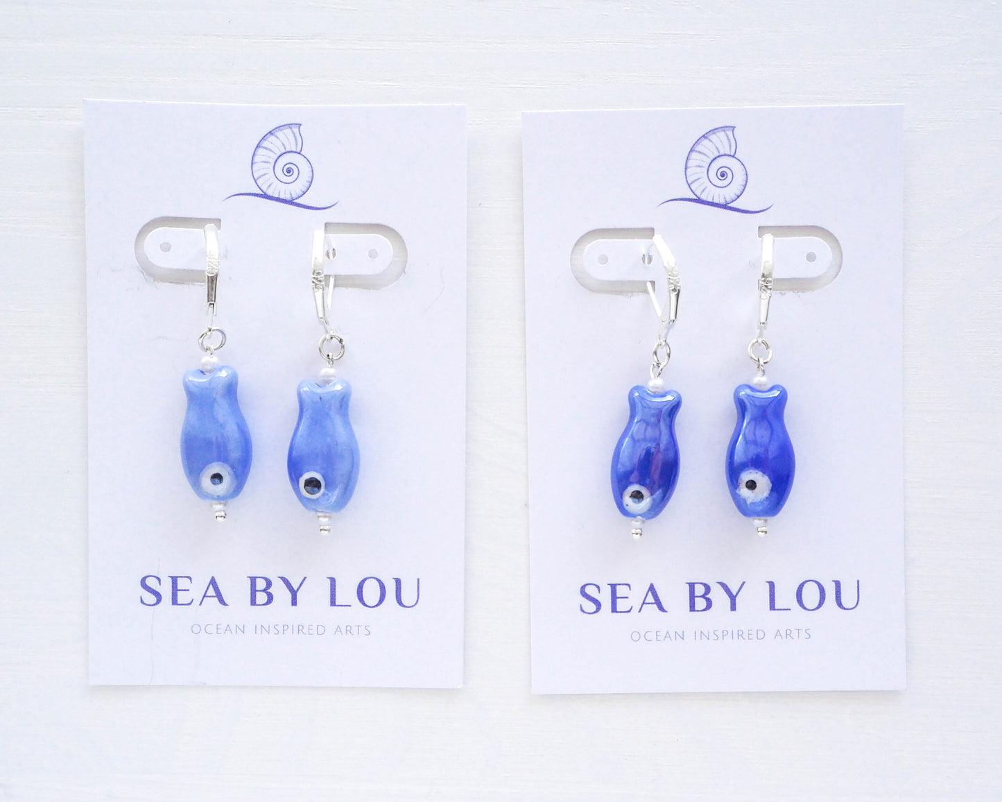 SARDINE FISH CERAMIC EARRINGS ~ Light Blue