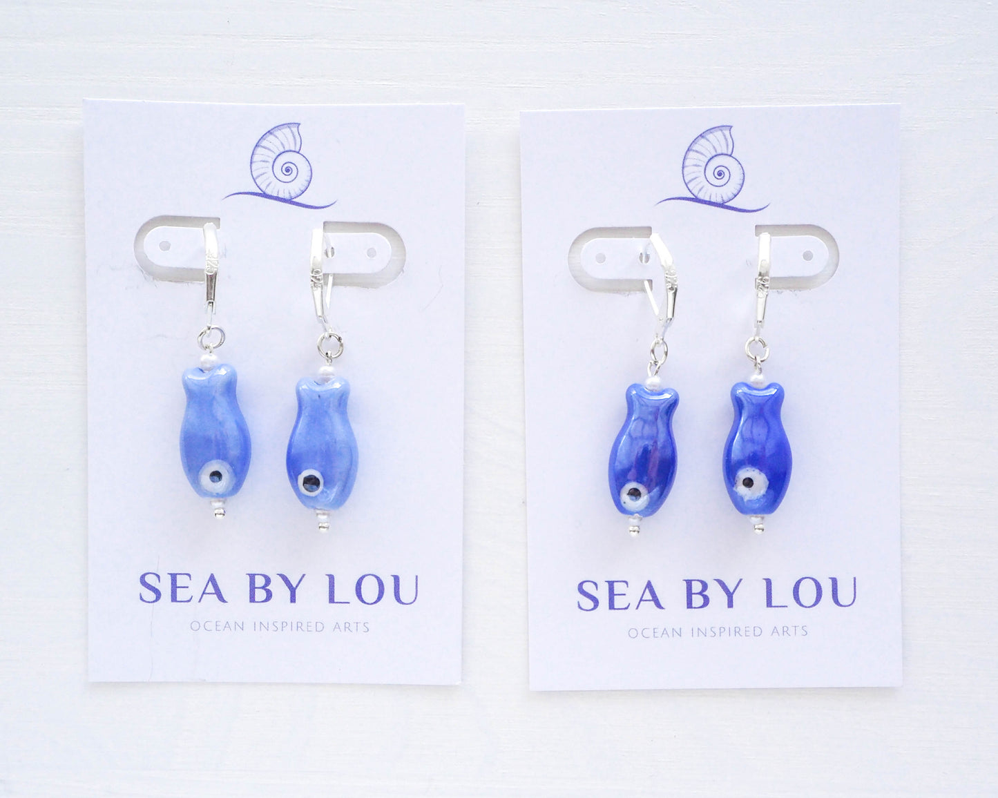 SARDINE FISH CERAMIC EARRINGS ~ Blue