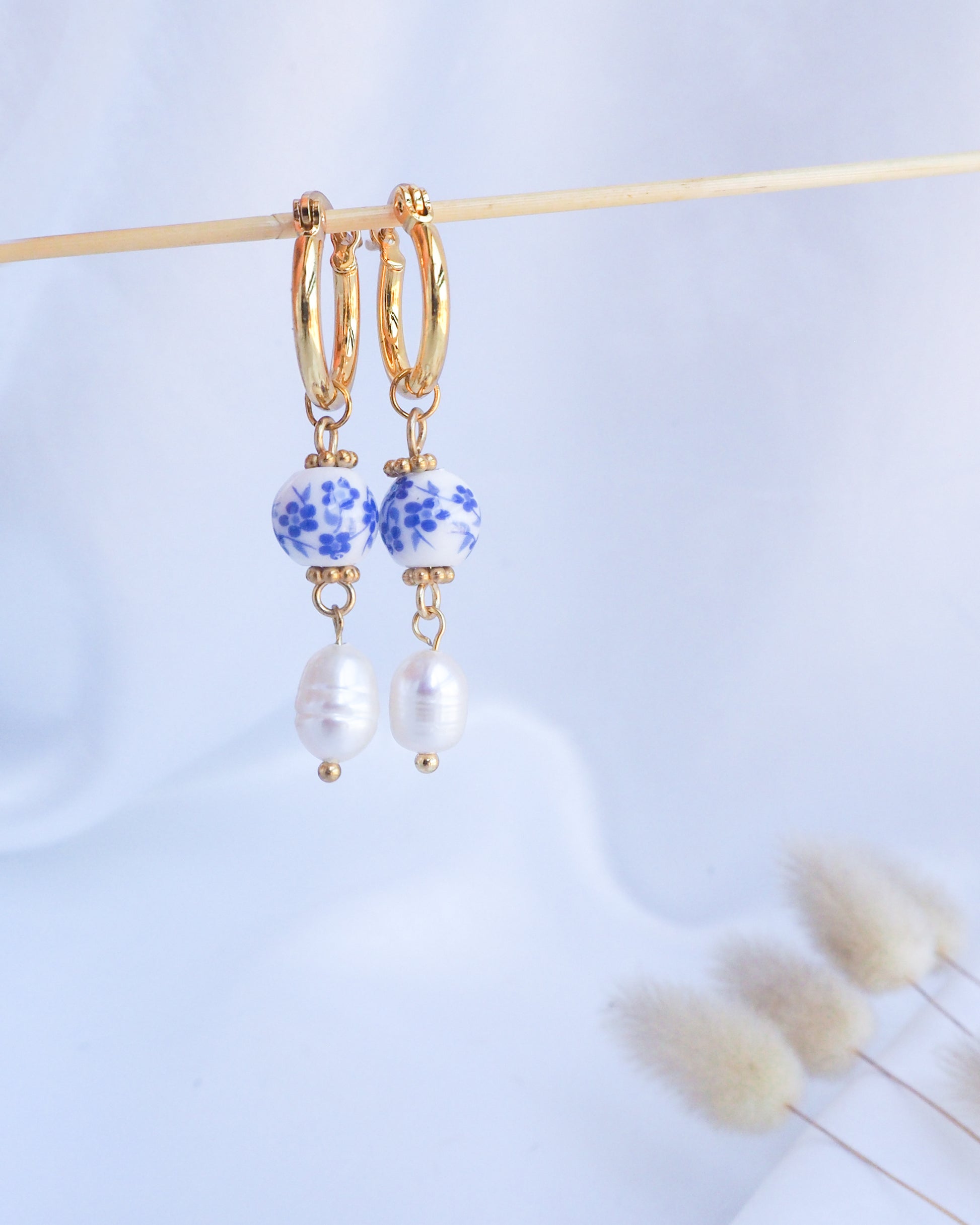 Gold Azulejo Pearl Earrings from Portugal, Portuguese Tlle Jewelry