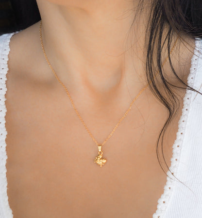 Gold Crab Necklace on neck, Cancer Zodiac Sign Jewelry