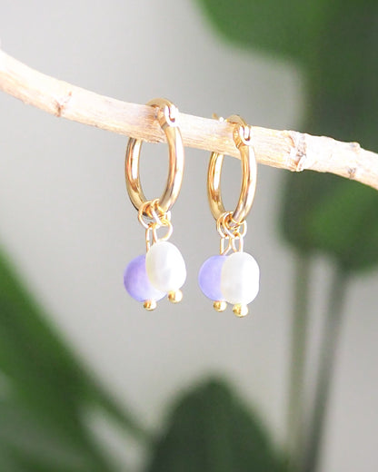 Gold Freshwater Pearl Earrings with Gemstones, ocean inspired jewelry, wedding earrings