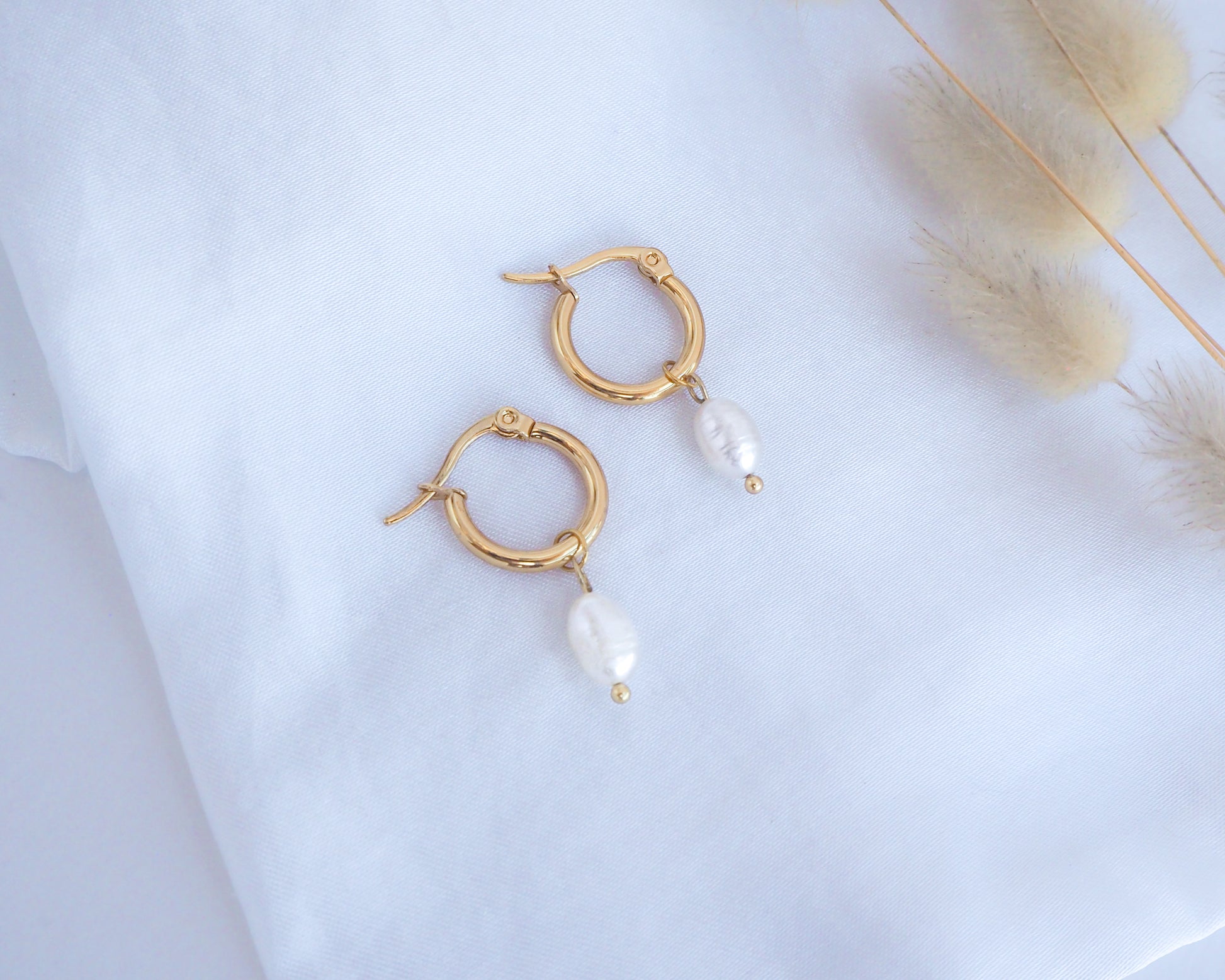 Gold Ivory White Pearl Earrings wedding display