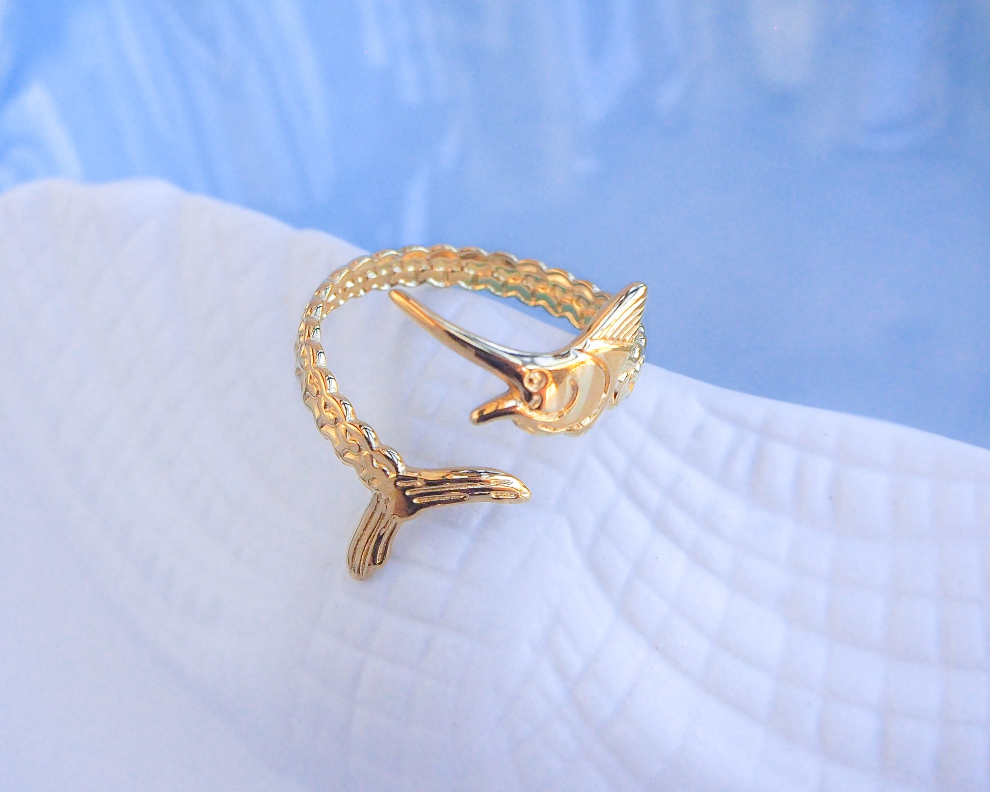 Gold Swordfish Ring close up 