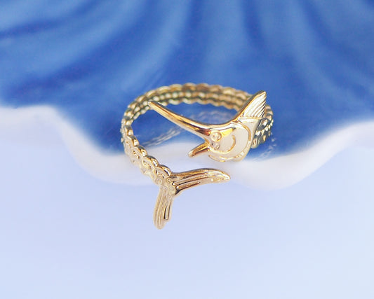 Close up of Gold Swordfish Ring