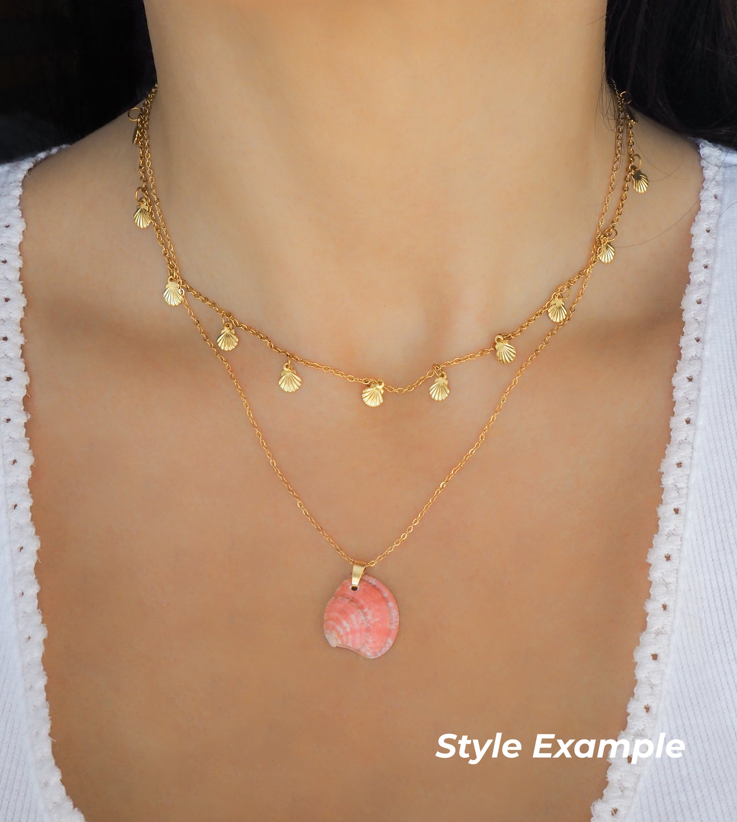 SEASHELL NECKLACE ~ Gold Coral Pink Venus Shell