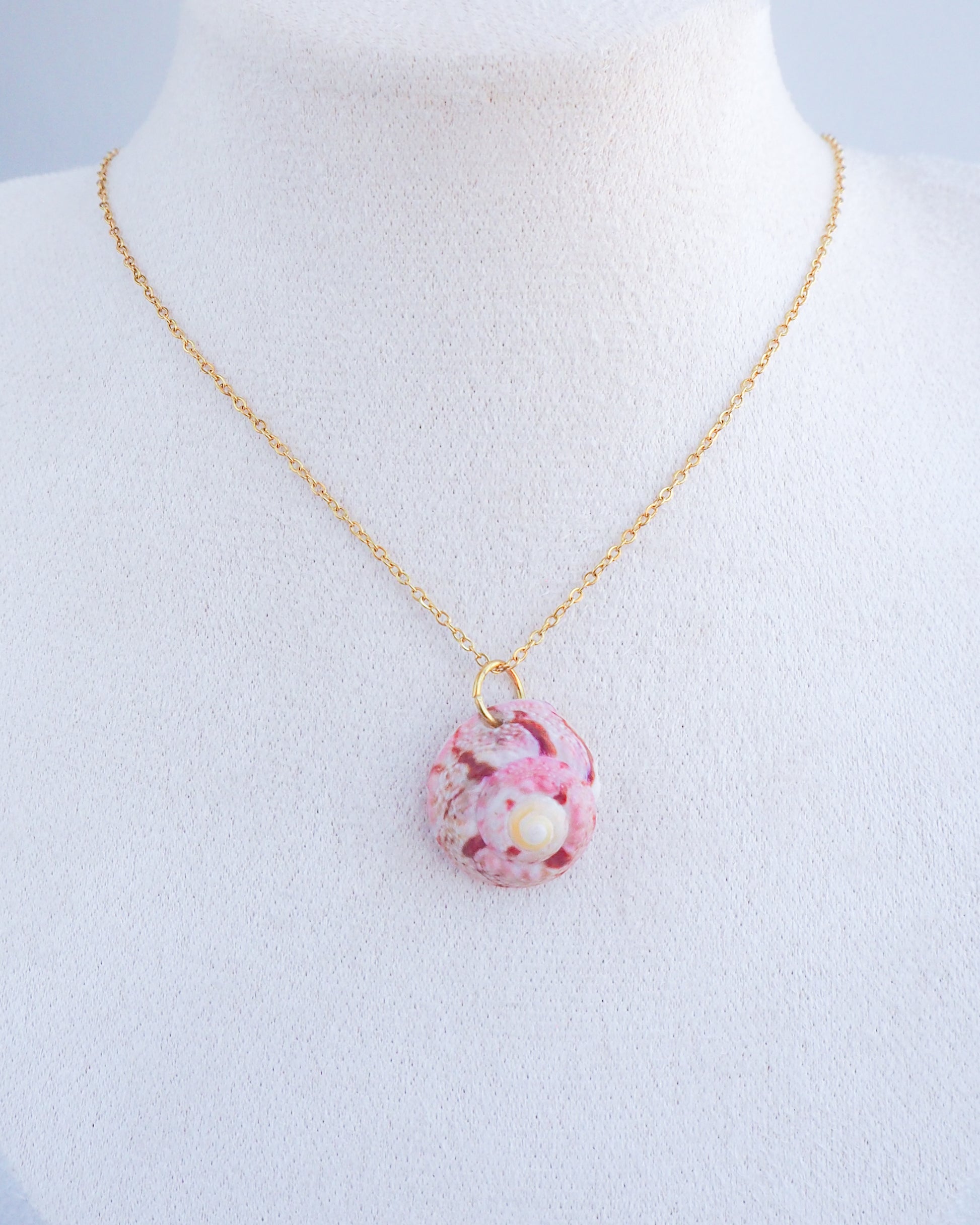 Pink Magus Topshell Necklace on neck