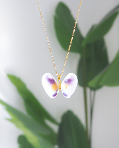 Purple White Coquina Butterfly Shell Necklace