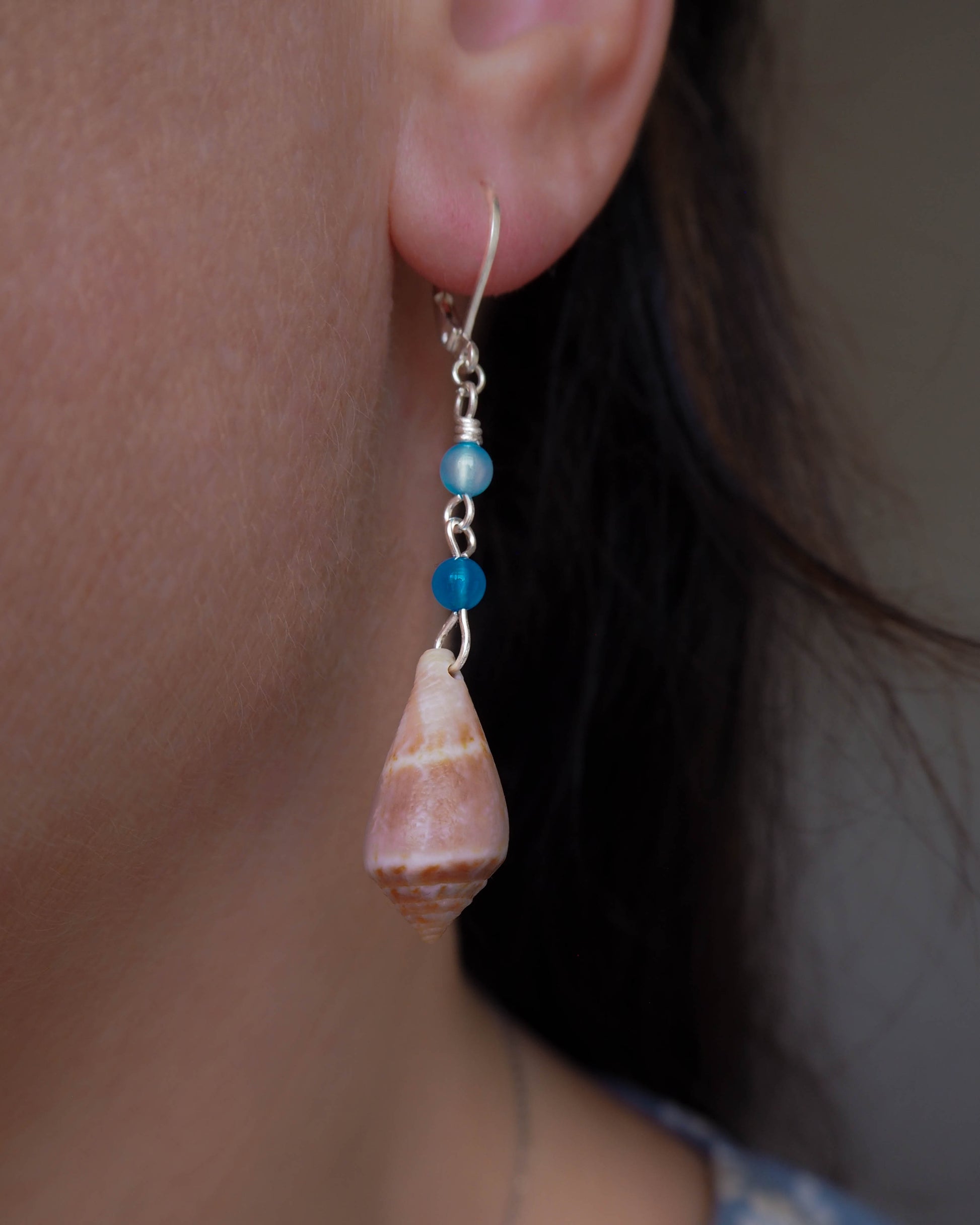 seabylou conus cone shell earrings with aquamarine stones Portugal jewelry