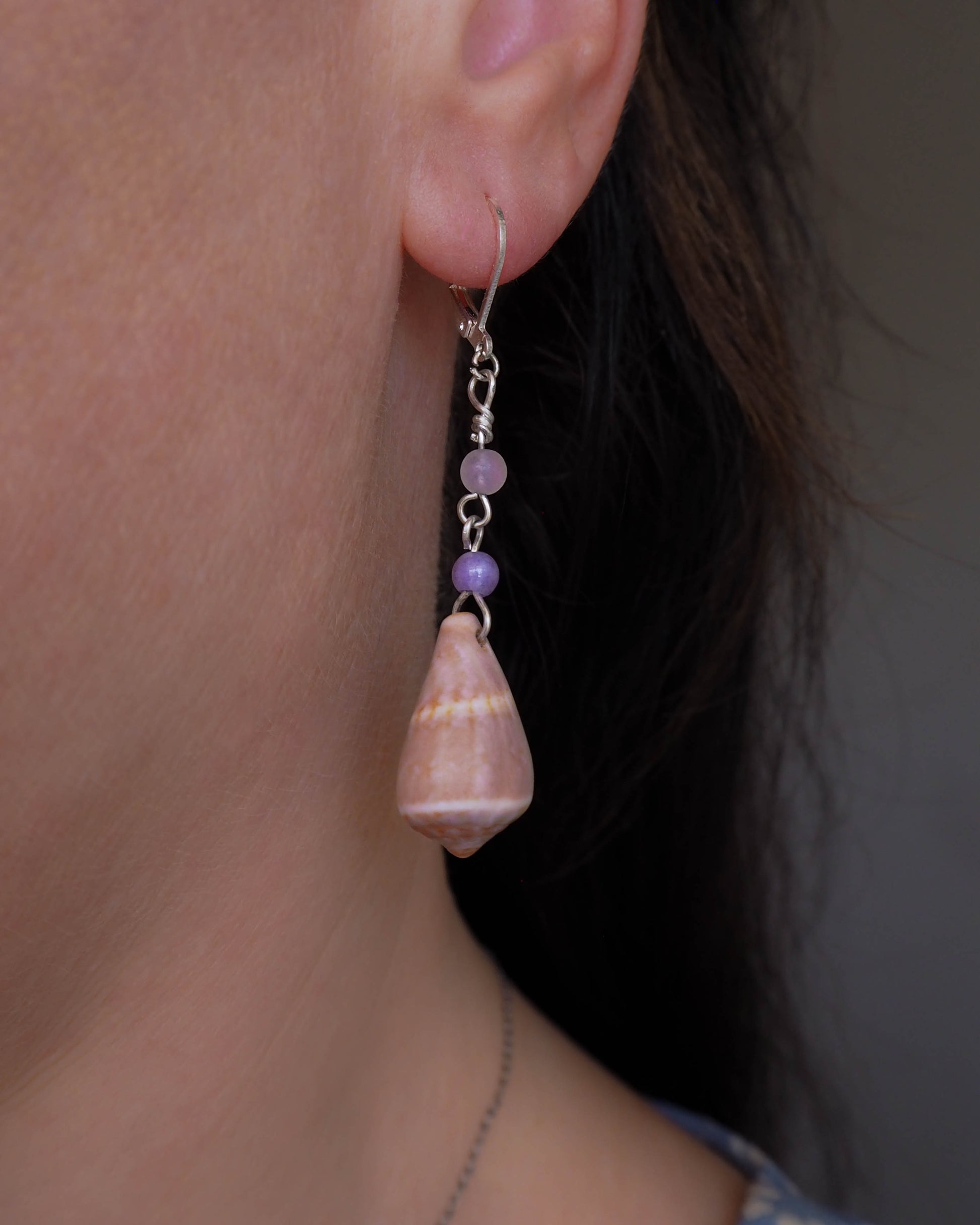 Boho Beach Style - Portuguese Cone Shell Earrings with Natural Gemstones made by Sea by Lou 