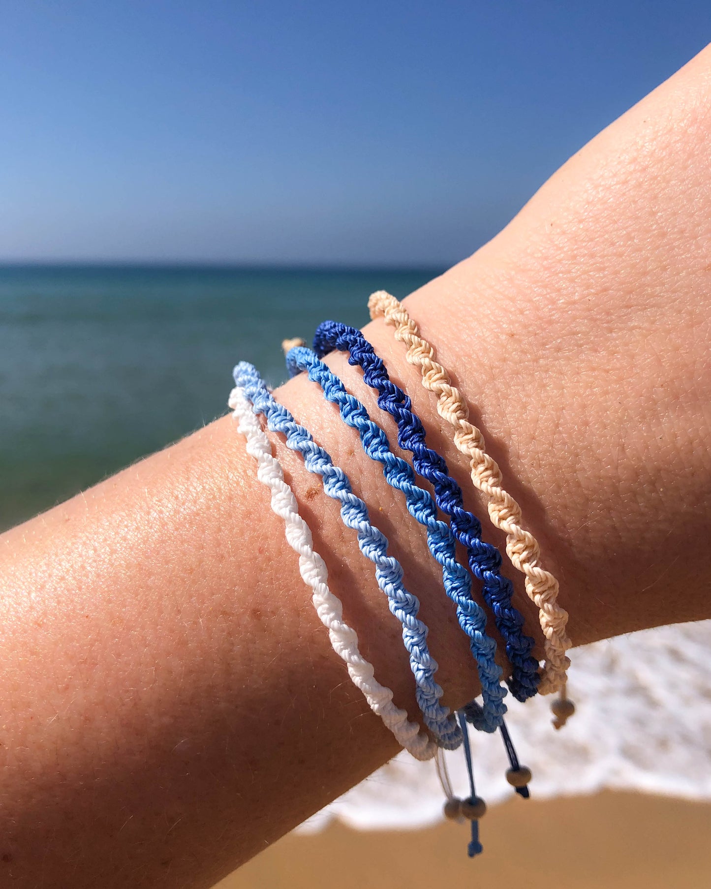 Ocean Breeze Set: Knotted Waxed Cord Bracelets - Beach-inspired Jewelry
