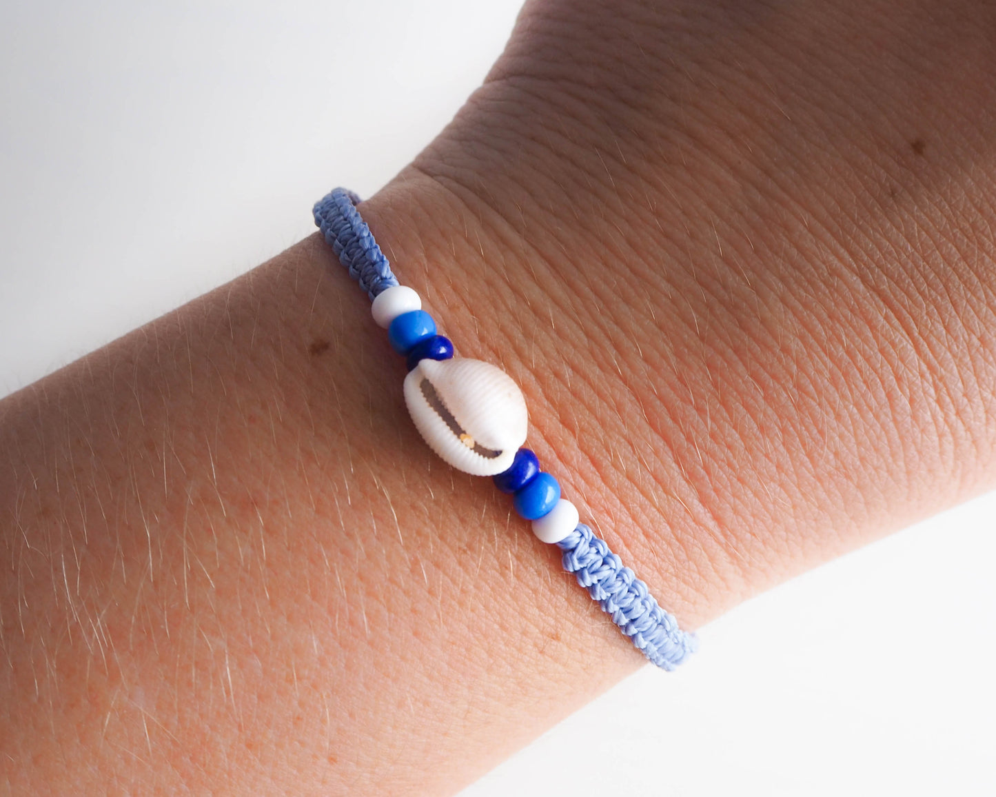 Seashell Inspired Bracelet: Portuguese Cowrie Shells on Blue Cord