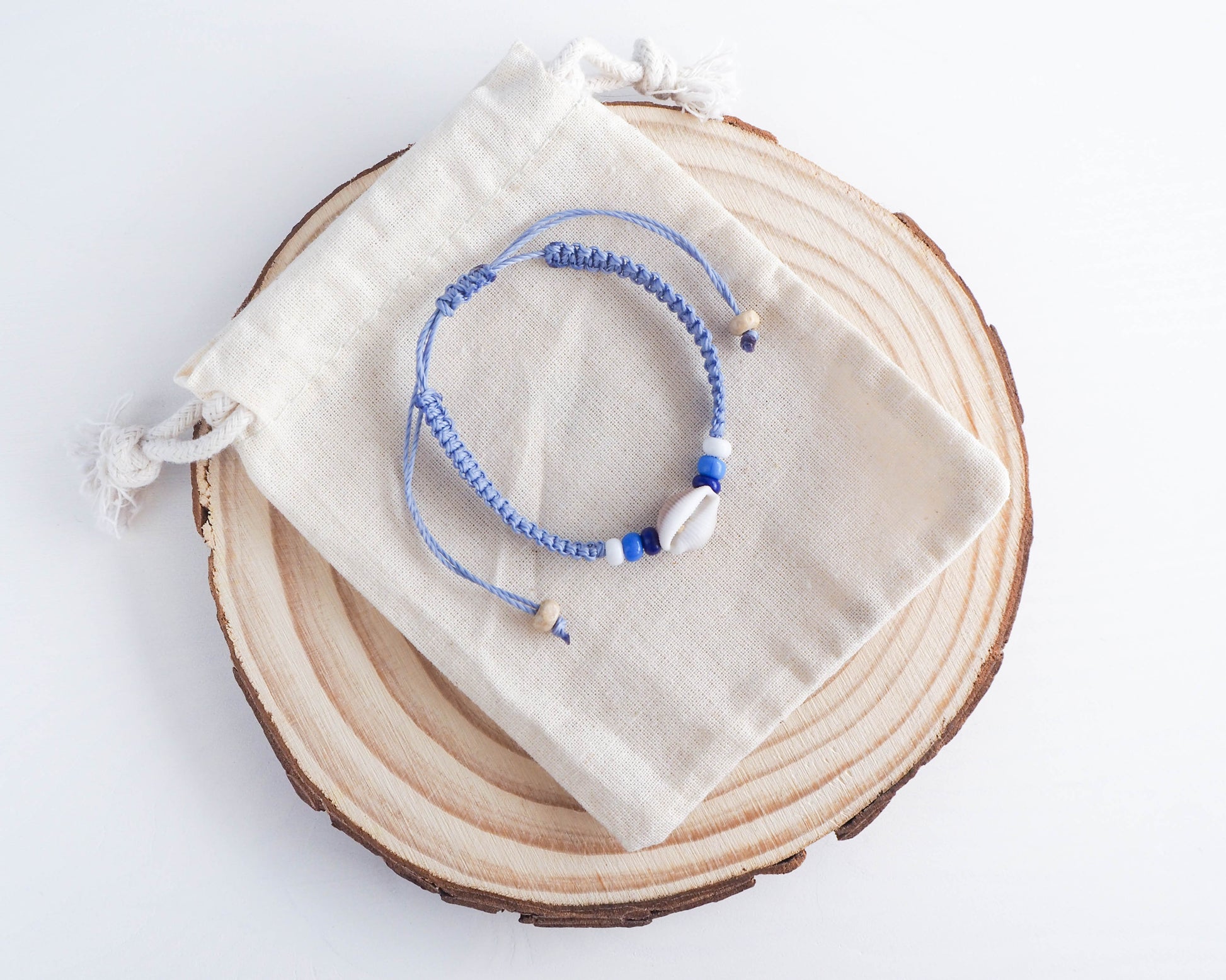 Handcrafted Bracelet with Portuguese Cowrie Shells and Blue Braided Cord