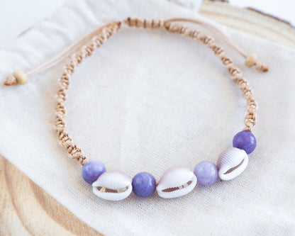 COASTAL LAVENDER ~ Cowrie Shell Amethyst Bracelet