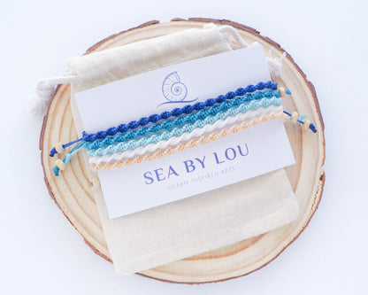 Ocean Lagoon colored braided bracelets on display