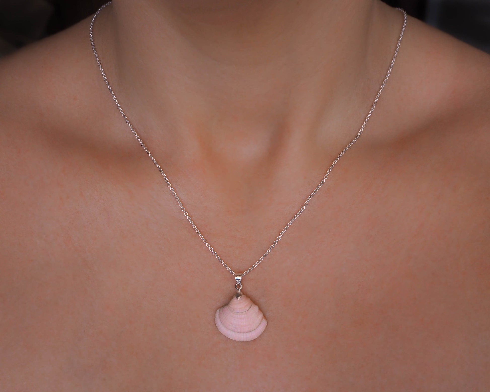 Pink Banded Venus Shell 925 Silver Necklace - Seaside Charm from Portugal