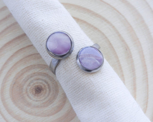 Stainless Steel Purple Coquina Shell Ring, Purple Coquina Shell Ring, Stainless Steel Jewelry, Portugal Beach Jewelry, Seabylou, Seashell ring, coastal jewelry