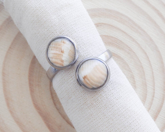 Stainless Steel Ring with Venus Shell Fragments, beach girl style, seabylou, Portugal Beach Jewelry, coastal elegance, sea by lou 