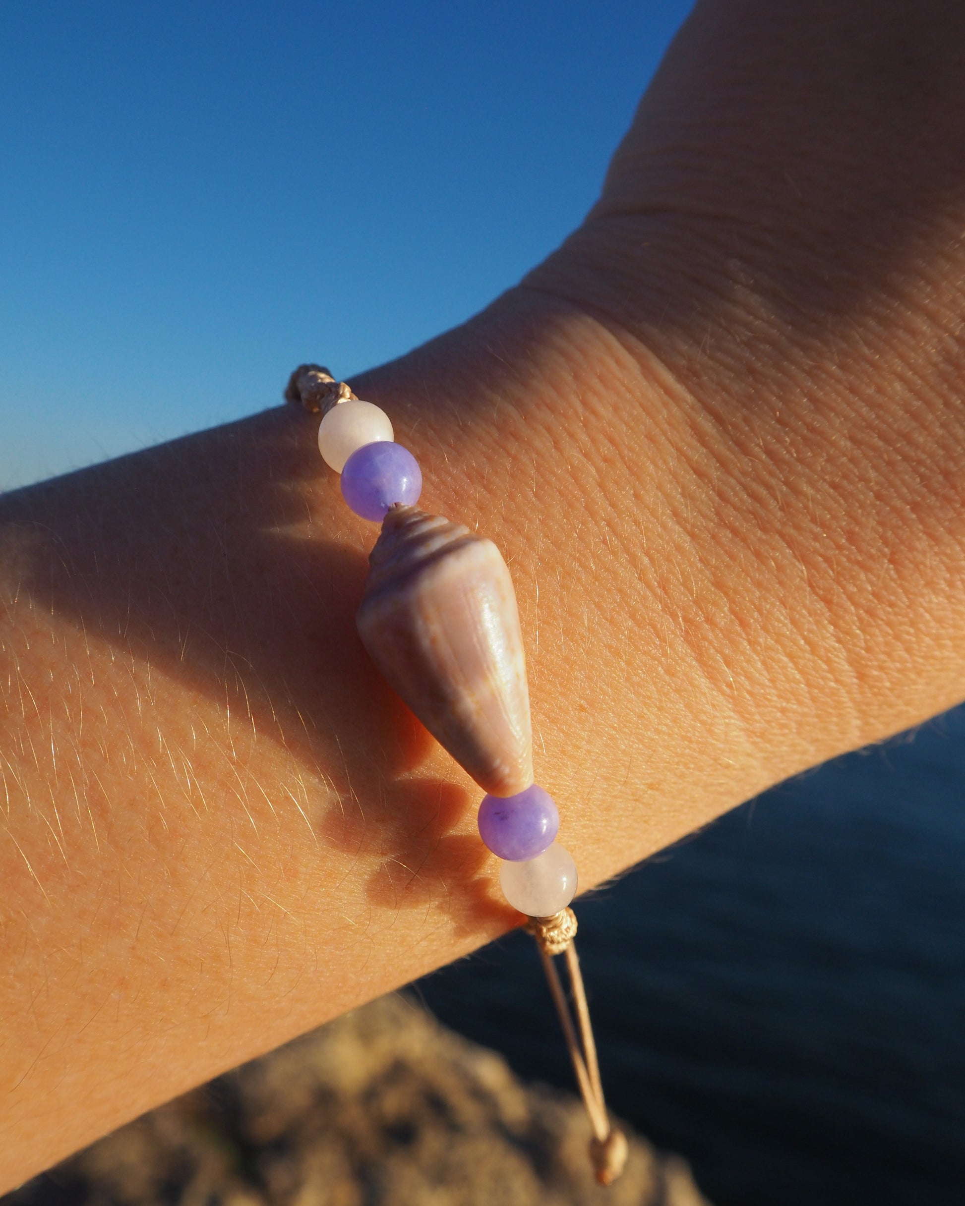 Real Cone Shell Bracelet with Gemstones, Beach Girl Jewelry from Portugal, seabylou