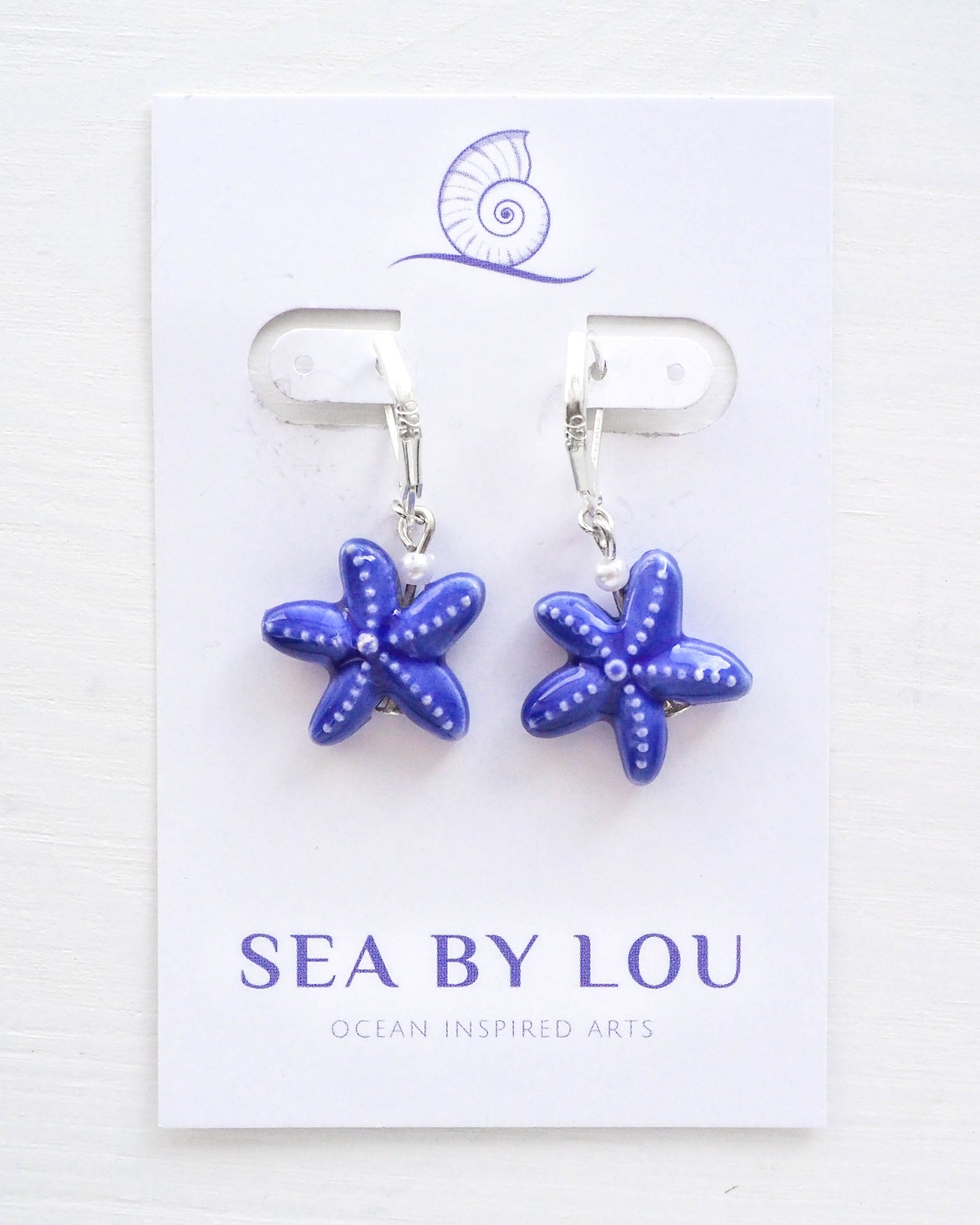 SEA STAR CERAMIC EARRINGS ~ Deep Blue