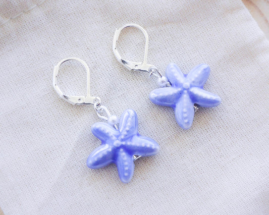 SEA STARS CERAMIC EARRINGS ~ Light Blue