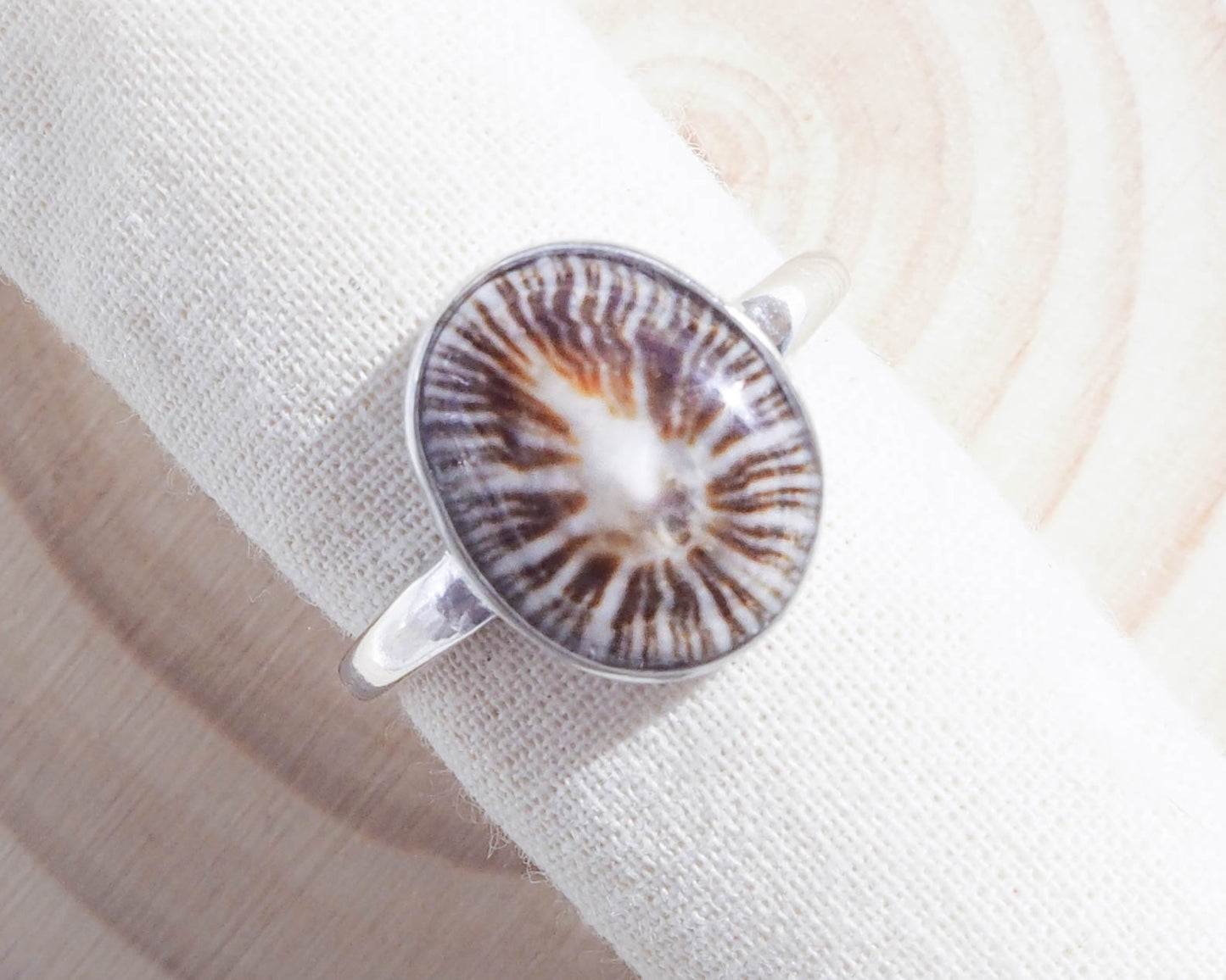 Close-up of Limpet Shell Silver Ring, Beach Jewelry, 925 Silver seashell ring, Portugal jewellery, Portuguese Jewelry, SEABYLOU, Limpet Shell Ring. Beach Girl Accessory 