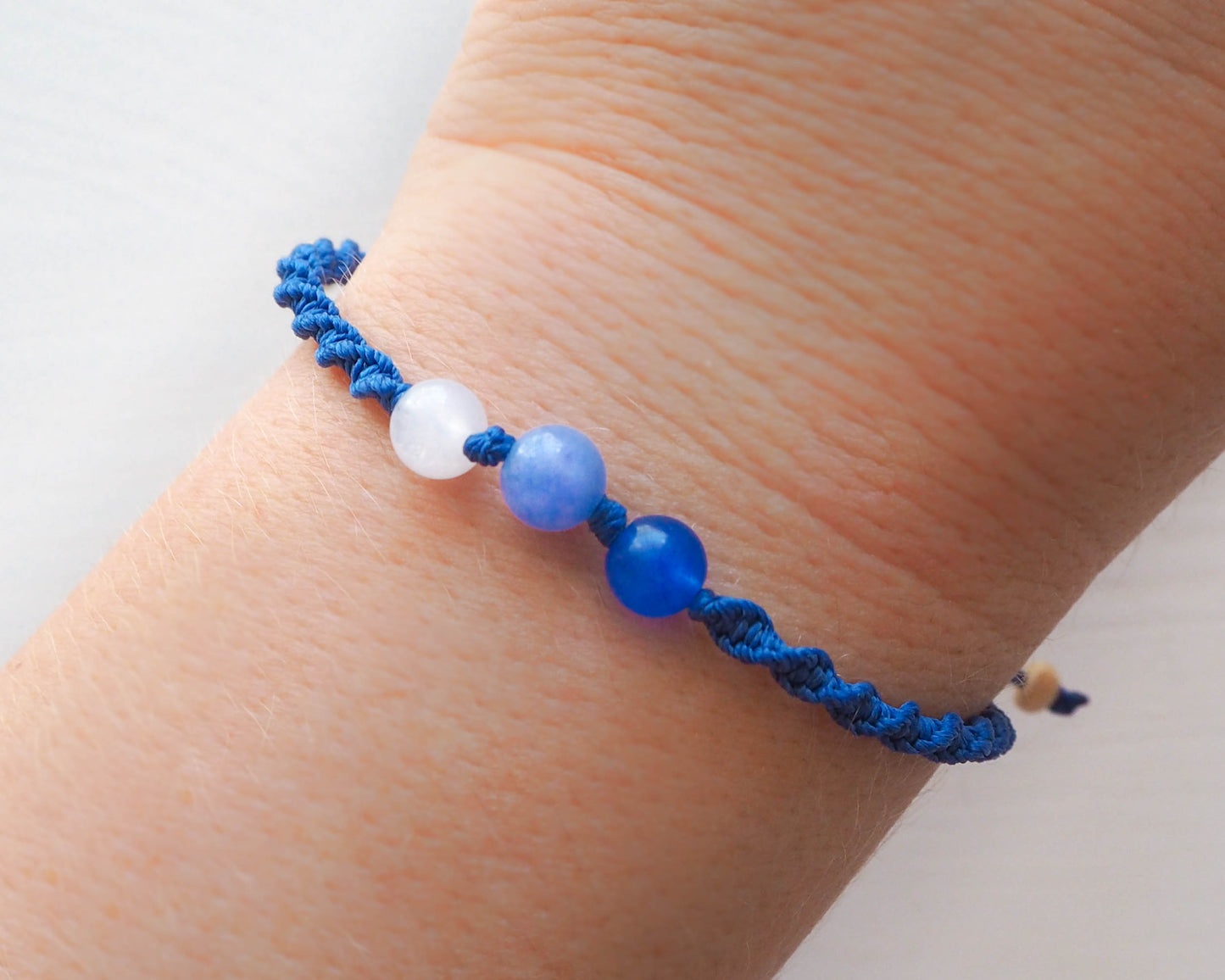 Close-up of Blue Agate and Aquamarine Bead Bracelet