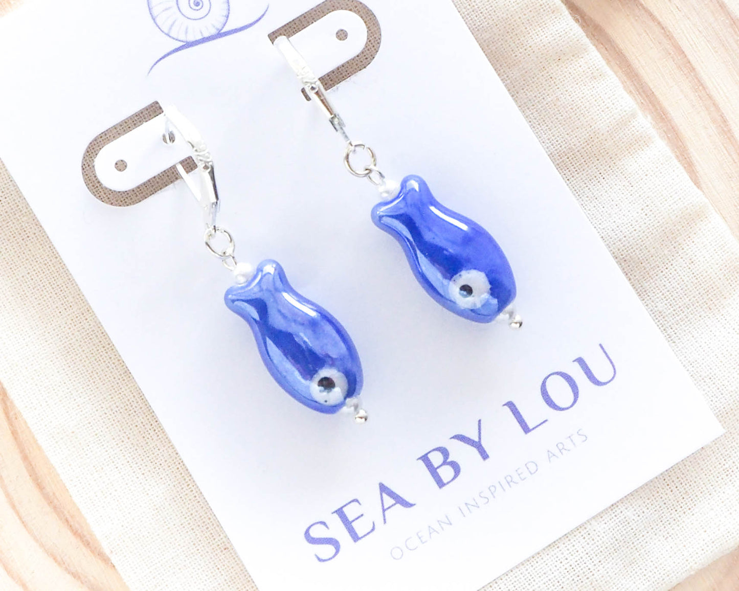 925 Silver Hook Sardine Earrings, Artistic Sardine-themed Earrings, Nautical Elegance: Ceramic Sardine Earrings, Handcrafted Sardine-shaped Jewelry