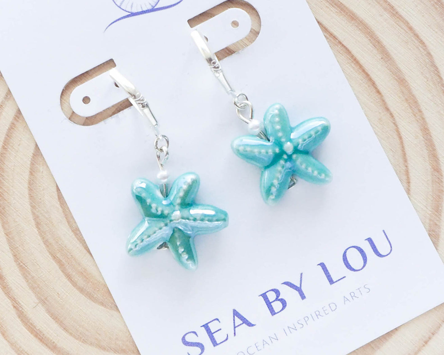 Sea Star Ceramic Earrings in Turquoise, Starfish Earrings from Portugal