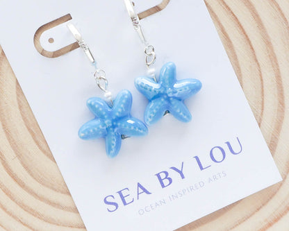 SEA STAR CERAMIC EARRINGS ~ Blue