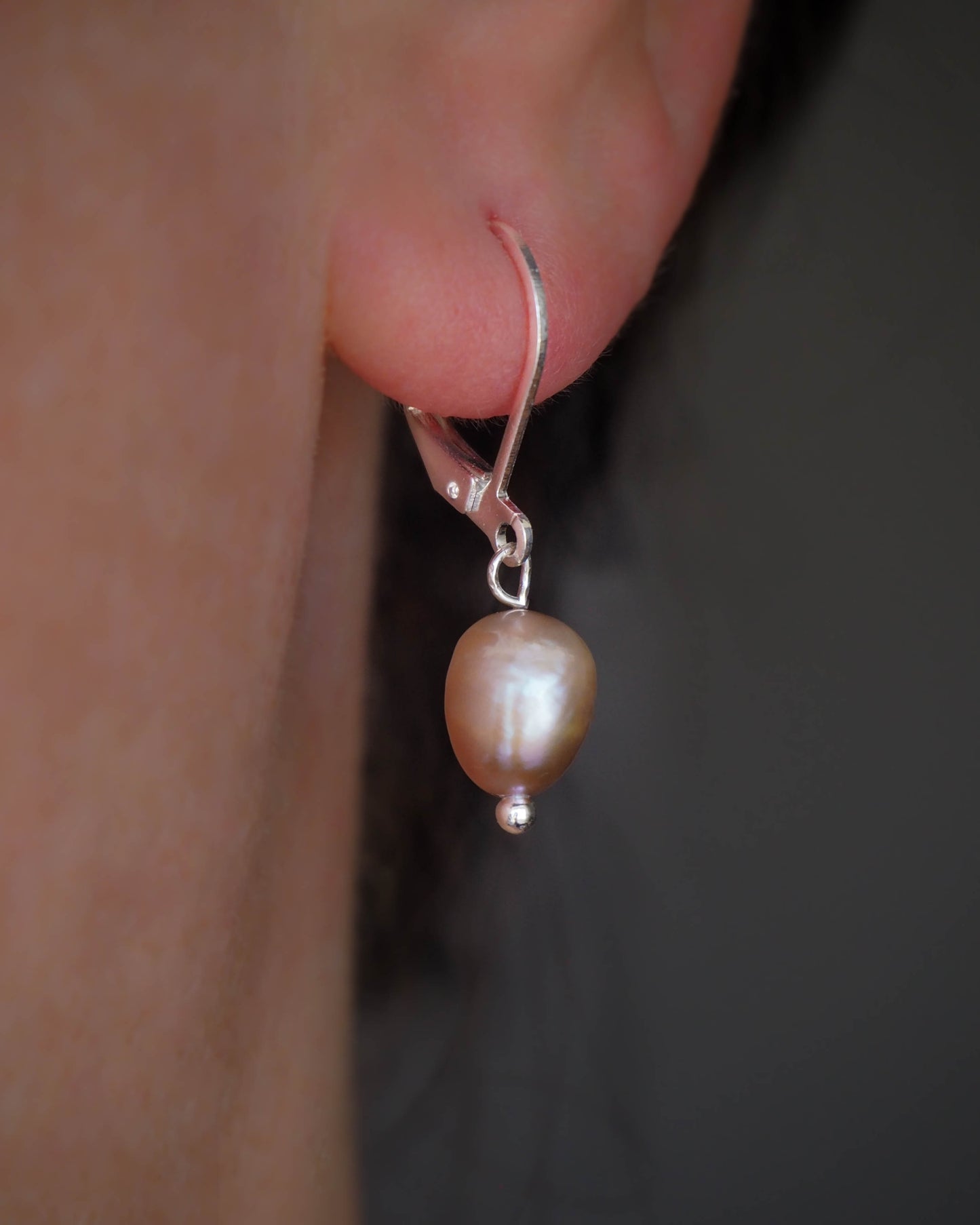 Model wearing Pink Freshwater Pearl with 925 sterling silver hooks