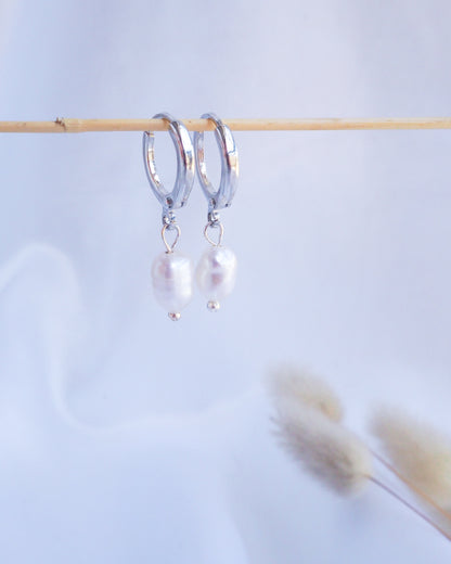 White Pearl 925 Silver earrings, coastal wedding jewelry