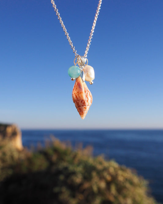 Rustic Dove Shell Aquamarine 925 Silver Necklace, Real Shell Jewelry, Shell from Algarve Portugal, Seabylou