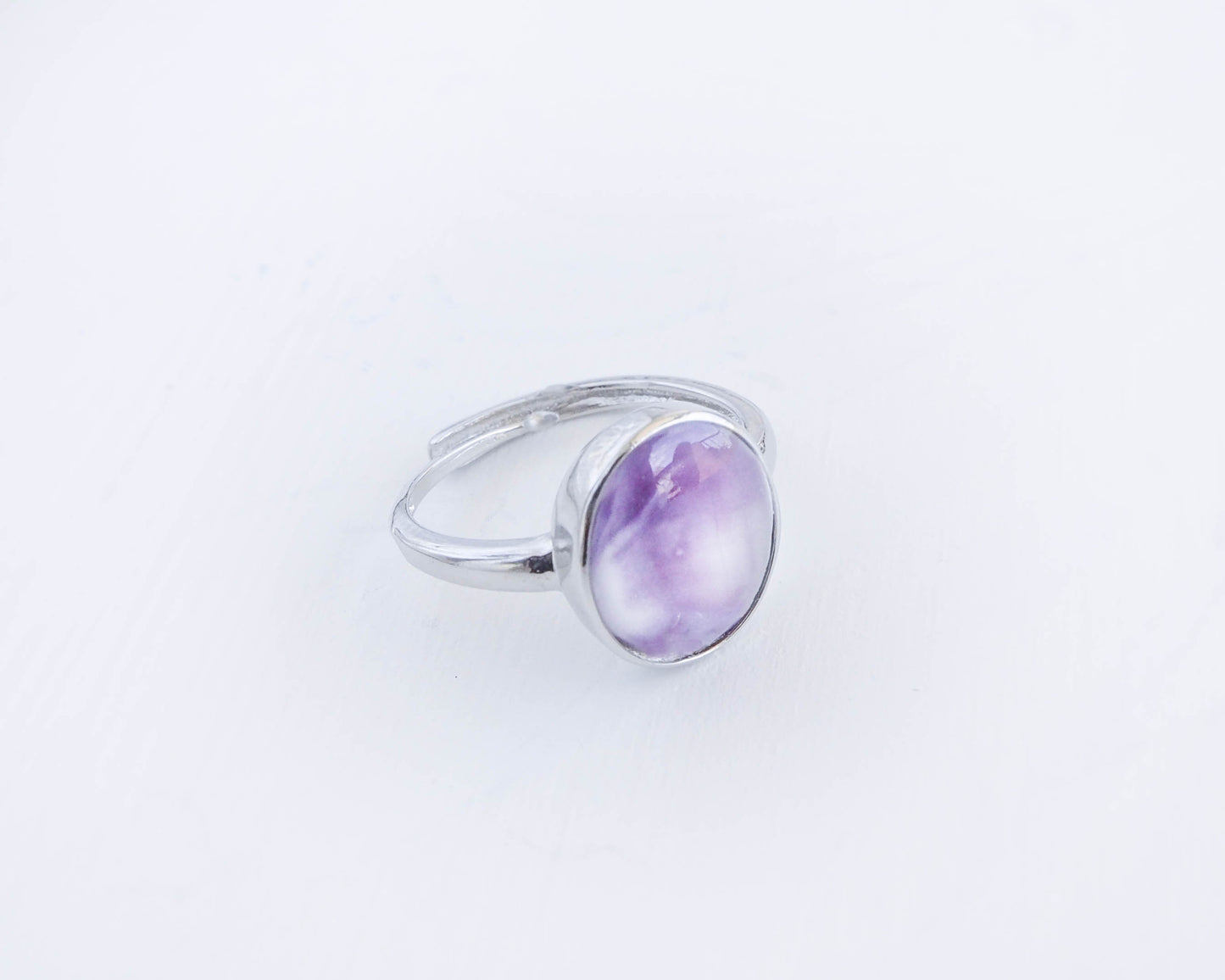 Adjustable Silver ring with Purple Coquina Shell from Algarve, Portugal 