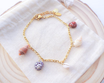 Portugal Coastal Shell Jewellery: Handpicked Tiny Shells Bracelet - Gold Stainless Steel Charm bracelet, Nature-Inspired Jewelry