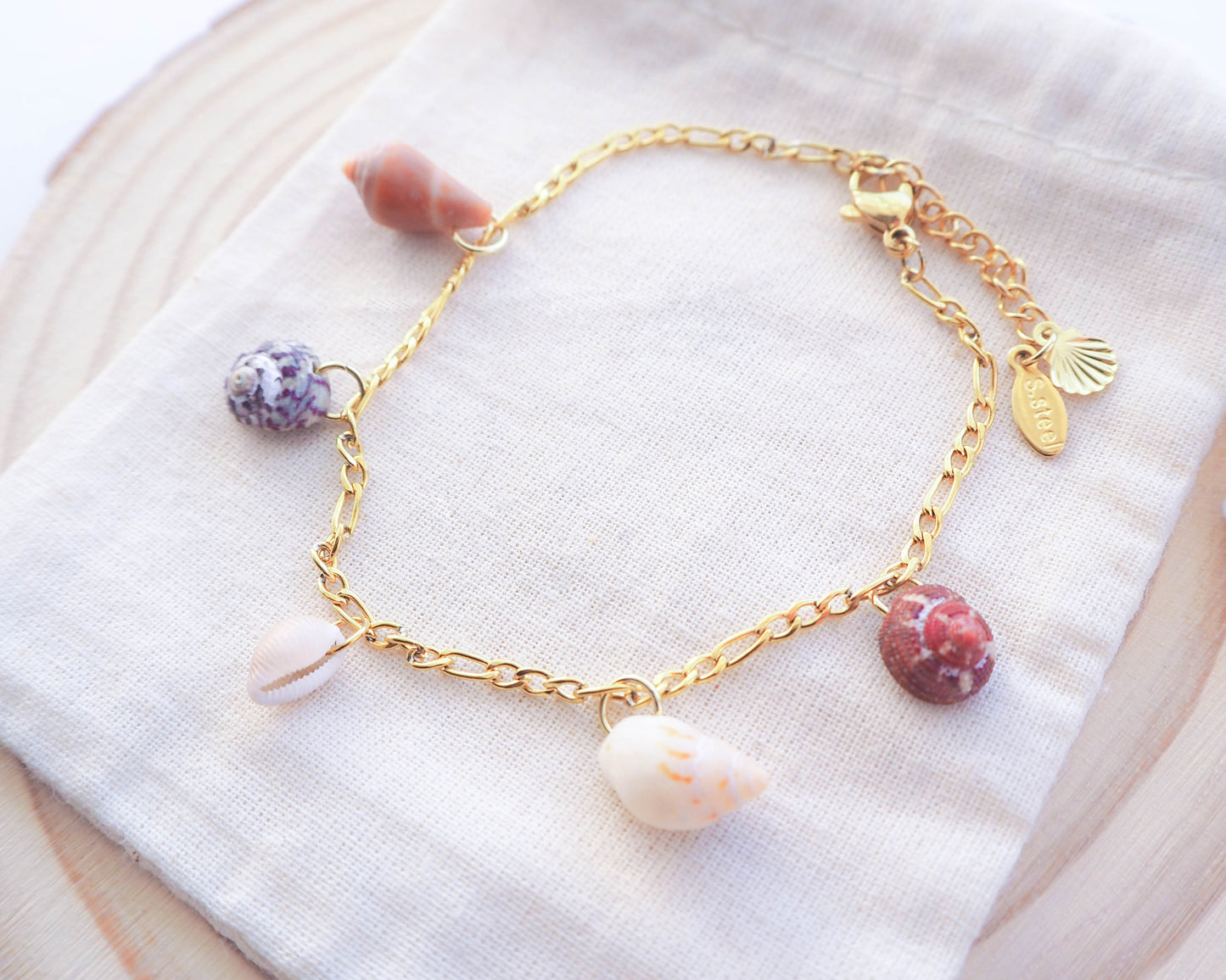 Portugals Ocean Inspired Jewelry: Handpicked Tiny Shells Bracelet - Gold Stainless Steel Charm bracelet, Nature-Inspired Jewelry