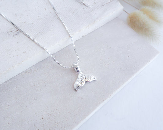 Whale Tail Silver Necklace, gift for whale lovers