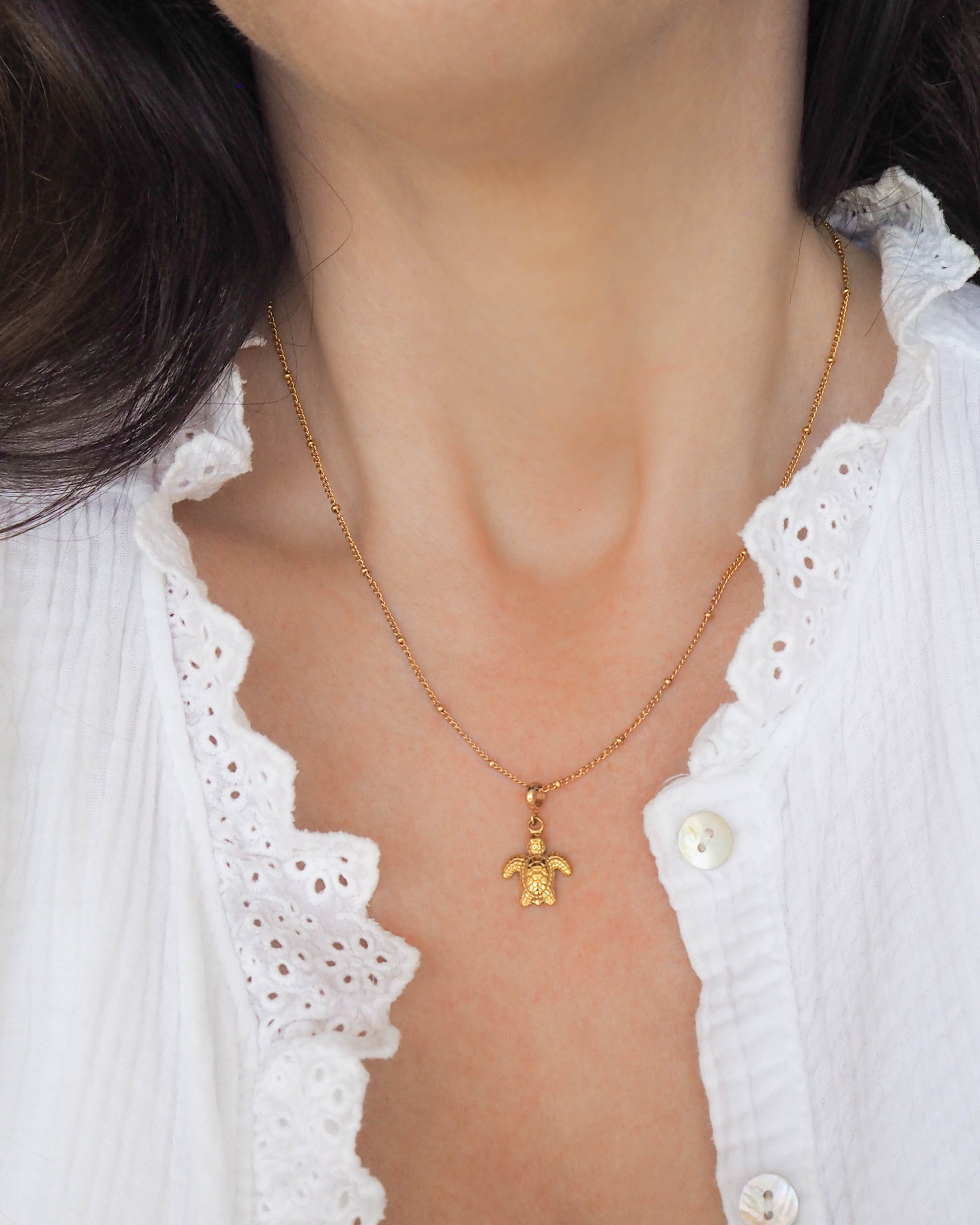 Gold Stainless Steel Necklace with Turtle Pendant - Ocean-Inspired Jewelry, Sea by Lou, Seabylou