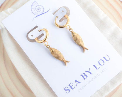 Close-up of Sardine Fish Earrings Stainless Steel - Sea by Lou - Coastal Earrings - Seabylou - Portugal Sardine Jewelry