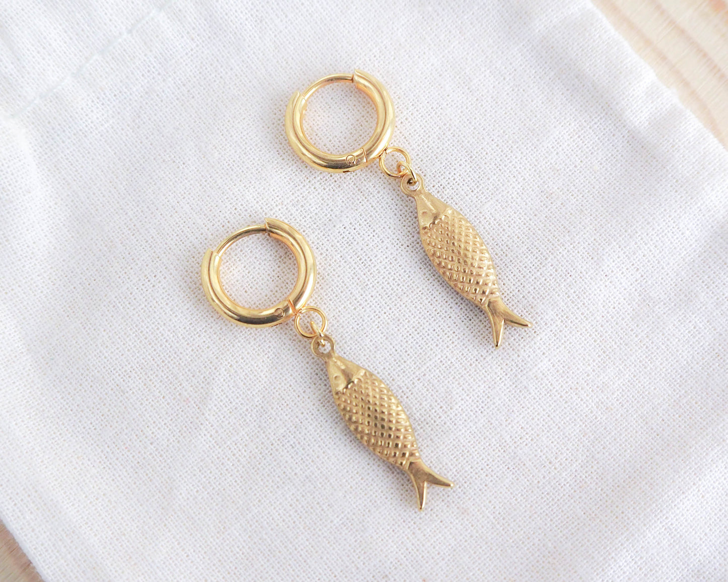 Detailed Sardine Fish Earrings - Gold Stainless Steel Earrings