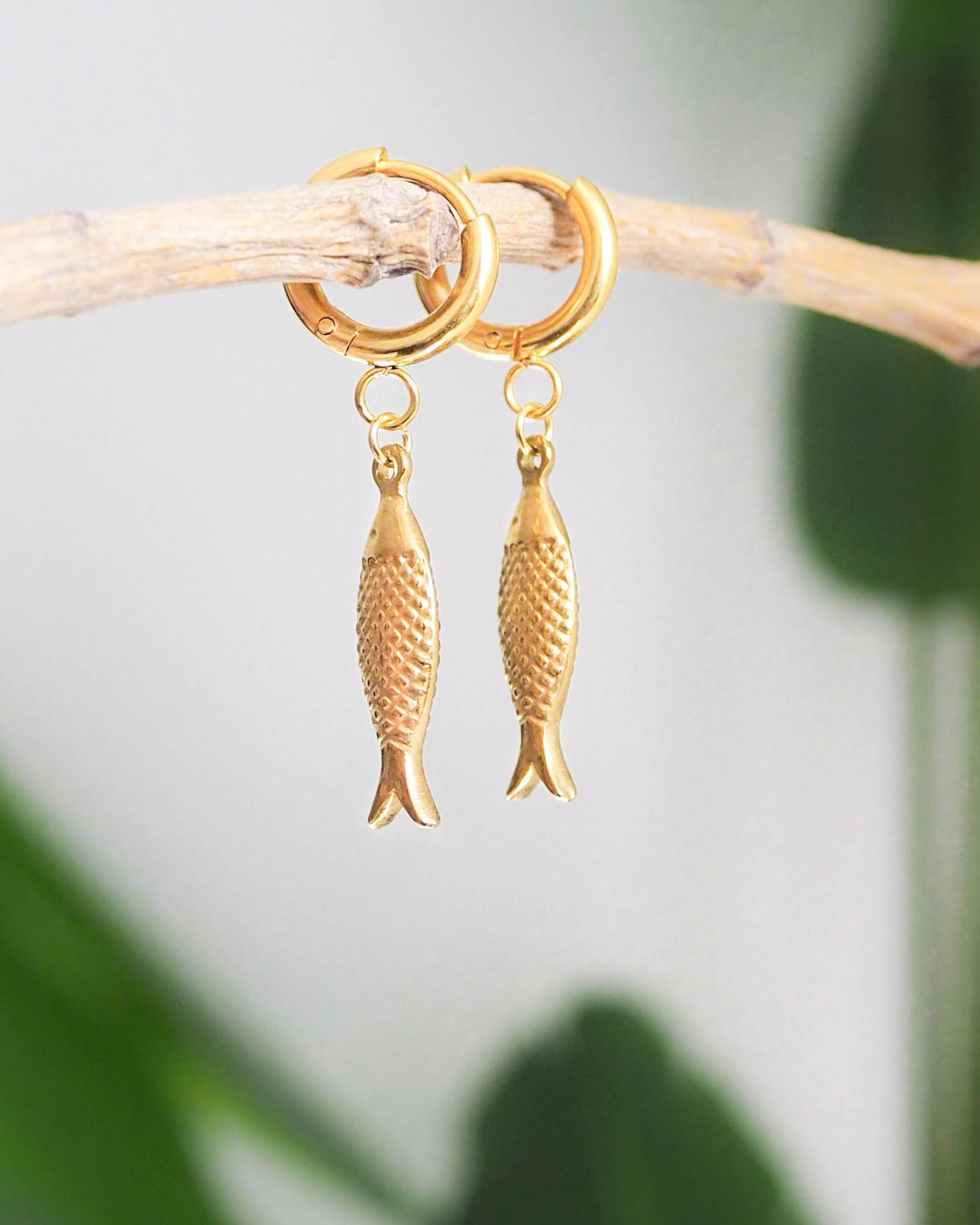 Gold Sardine Fish Earrings - Coastal Jewelry from Portugal, seabylou, Sea by Lou, Fish earrings