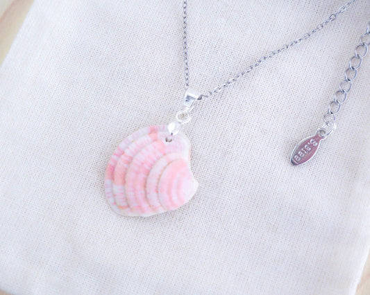 Sweet Pink Shell Silver Necklace, Ocean Inspired Jewelry, Stainless Steel chain, Shell from Portugal, Sea by Lou