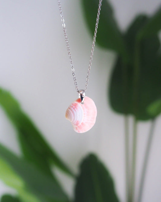 Real Pink Shell Silver Necklace, Pink Shell from Portugal, Sea by Lou jewelry