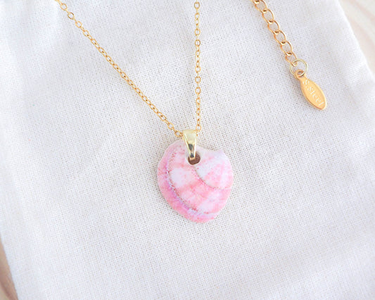 Gold Pink Shell Necklace from Portugal, Strawberry Swirl Shell, Sea by Lou, ocean inspired jewelry