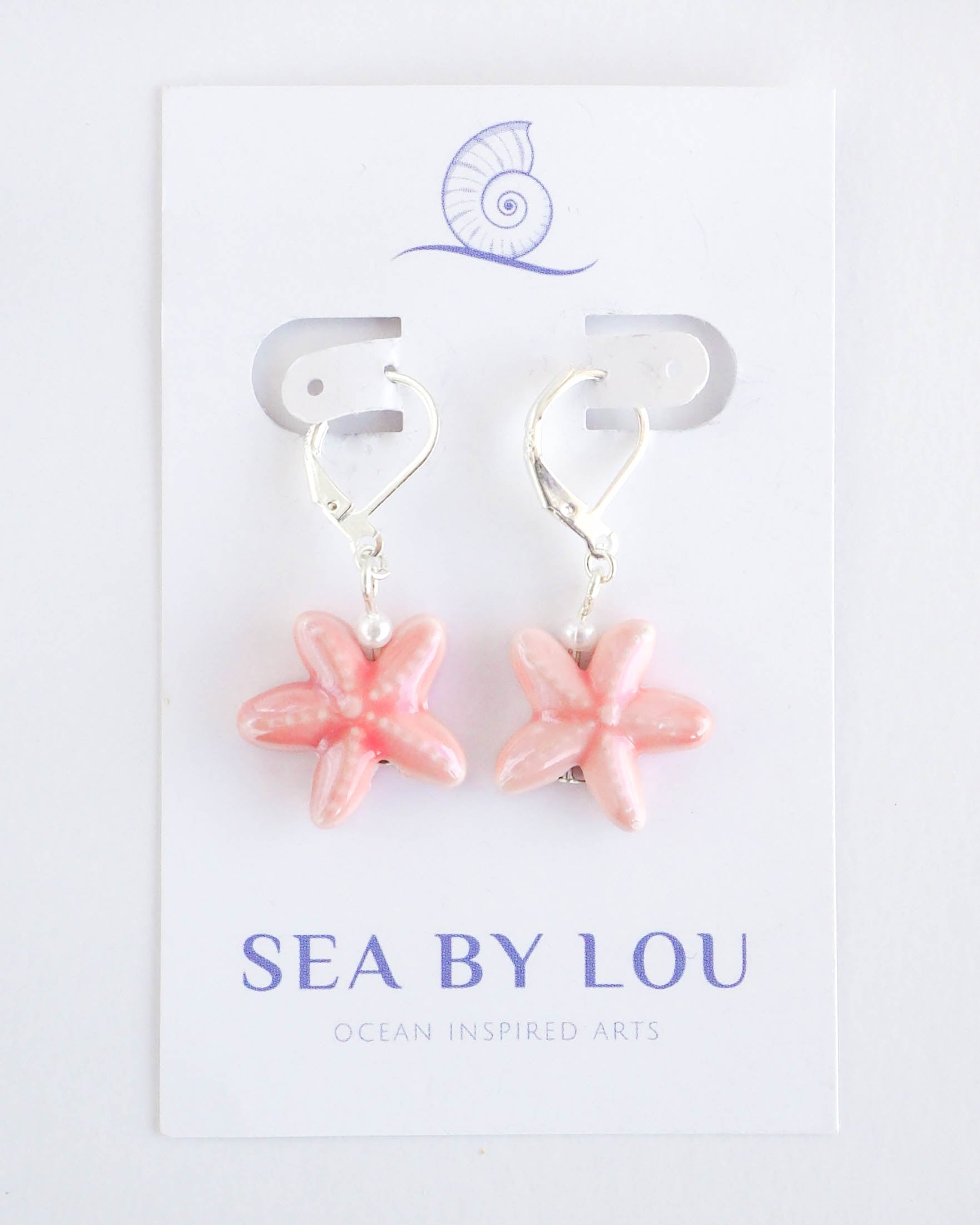Handmade Sea Star Earrings - Coastal Chic in Silver - Ceramic Starfish Earrings